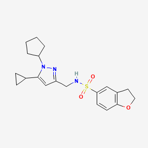 molecular formula C20H25N3O3S B2847710 N-((1-cyclopentyl-5-cyclopropyl-1H-pyrazol-3-yl)methyl)-2,3-dihydrobenzofuran-5-sulfonamide CAS No. 1448130-74-2