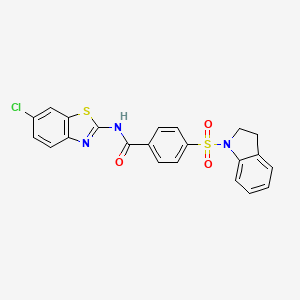 molecular formula C22H16ClN3O3S2 B2847714 N-(6-chlorobenzo[d]thiazol-2-yl)-4-(indolin-1-ylsulfonyl)benzamide CAS No. 361170-45-8