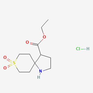molecular formula C11H20ClNO4S B2847774 Ethyl 8,8-dioxo-8lambda6-thia-1-azaspiro[4.5]decane-4-carboxylate;hydrochloride CAS No. 2287343-91-1
