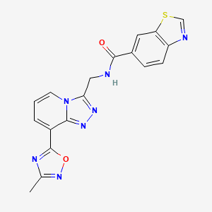 molecular formula C18H13N7O2S B2847787 N-((8-(3-methyl-1,2,4-oxadiazol-5-yl)-[1,2,4]triazolo[4,3-a]pyridin-3-yl)methyl)benzo[d]thiazole-6-carboxamide CAS No. 2034457-13-9