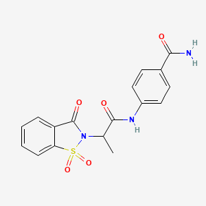4-(2-(1,1-dioxido-3-oxobenzo[d]isothiazol-2(3H)-yl)propanamido)benzamide