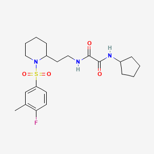 molecular formula C21H30FN3O4S B2847817 N-cyclopentyl-N'-{2-[1-(4-fluoro-3-methylbenzenesulfonyl)piperidin-2-yl]ethyl}ethanediamide CAS No. 898460-73-6