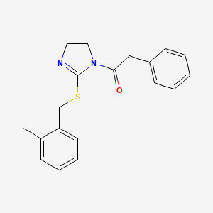 molecular formula C19H20N2OS B2847823 1-(2-((2-methylbenzyl)thio)-4,5-dihydro-1H-imidazol-1-yl)-2-phenylethanone CAS No. 851801-31-5