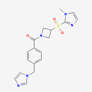 molecular formula C18H19N5O3S B2847838 (4-((1H-imidazol-1-yl)methyl)phenyl)(3-((1-methyl-1H-imidazol-2-yl)sulfonyl)azetidin-1-yl)methanone CAS No. 2320957-82-0