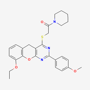 molecular formula C27H29N3O4S B2847848 2-((9-ethoxy-2-(4-methoxyphenyl)-5H-chromeno[2,3-d]pyrimidin-4-yl)thio)-1-(piperidin-1-yl)ethanone CAS No. 895649-03-3
