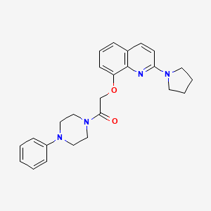 molecular formula C25H28N4O2 B2847861 1-(4-Phenylpiperazin-1-yl)-2-((2-(pyrrolidin-1-yl)quinolin-8-yl)oxy)ethanone CAS No. 921537-56-6