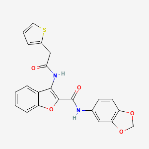 molecular formula C22H16N2O5S B2847916 N-(2H-1,3-benzodioxol-5-yl)-3-[2-(thiophen-2-yl)acetamido]-1-benzofuran-2-carboxamide CAS No. 872613-07-5