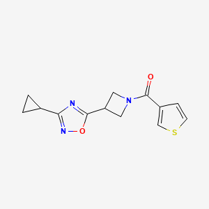 molecular formula C13H13N3O2S B2847940 (3-(3-Cyclopropyl-1,2,4-oxadiazol-5-yl)azetidin-1-yl)(thiophen-3-yl)methanone CAS No. 1351619-89-0