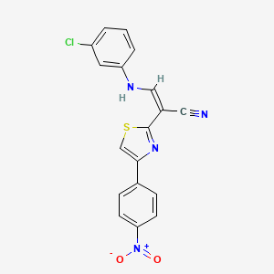 molecular formula C18H11ClN4O2S B2847942 (Z)-3-((3-chlorophenyl)amino)-2-(4-(4-nitrophenyl)thiazol-2-yl)acrylonitrile CAS No. 476676-32-1