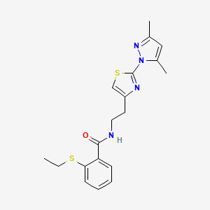 molecular formula C19H22N4OS2 B2848019 N-(2-(2-(3,5-dimethyl-1H-pyrazol-1-yl)thiazol-4-yl)ethyl)-2-(ethylthio)benzamide CAS No. 1421493-35-7