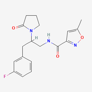 molecular formula C18H20FN3O3 B2848020 N-[3-(3-FLUOROPHENYL)-2-(2-OXOPYRROLIDIN-1-YL)PROPYL]-5-METHYL-1,2-OXAZOLE-3-CARBOXAMIDE CAS No. 1421529-56-7
