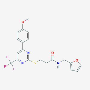 molecular formula C20H18F3N3O3S B284803 N-[(FURAN-2-YL)METHYL]-3-{[4-(4-METHOXYPHENYL)-6-(TRIFLUOROMETHYL)PYRIMIDIN-2-YL]SULFANYL}PROPANAMIDE 