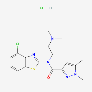 molecular formula C17H21Cl2N5OS B2848045 N-(4-chloro-1,3-benzothiazol-2-yl)-N-[2-(dimethylamino)ethyl]-1,5-dimethyl-1H-pyrazole-3-carboxamide hydrochloride CAS No. 1217051-51-8