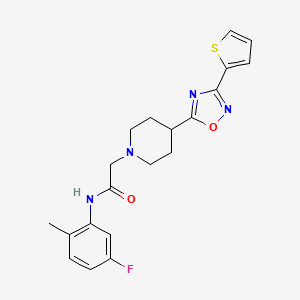 molecular formula C20H21FN4O2S B2848057 N-(5-fluoro-2-methylphenyl)-2-{4-[3-(thiophen-2-yl)-1,2,4-oxadiazol-5-yl]piperidin-1-yl}acetamide CAS No. 1251576-09-6