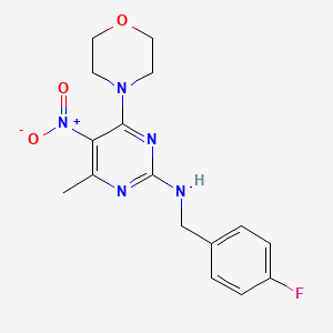 molecular formula C16H18FN5O3 B2848144 N-(4-fluorobenzyl)-4-methyl-6-morpholino-5-nitropyrimidin-2-amine CAS No. 1203396-28-4