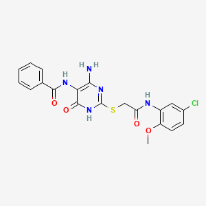 molecular formula C20H18ClN5O4S B2848148 N-(4-amino-2-((2-((5-chloro-2-methoxyphenyl)amino)-2-oxoethyl)thio)-6-oxo-1,6-dihydropyrimidin-5-yl)benzamide CAS No. 872597-02-9