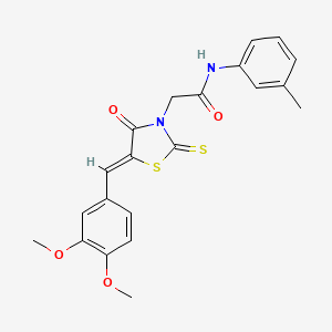 molecular formula C21H20N2O4S2 B2848150 (Z)-2-(5-(3,4-dimethoxybenzylidene)-4-oxo-2-thioxothiazolidin-3-yl)-N-(m-tolyl)acetamide CAS No. 681481-07-2