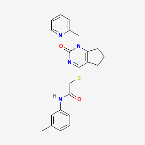 molecular formula C22H22N4O2S B2848156 2-((2-oxo-1-(pyridin-2-ylmethyl)-2,5,6,7-tetrahydro-1H-cyclopenta[d]pyrimidin-4-yl)thio)-N-(m-tolyl)acetamide CAS No. 946271-22-3
