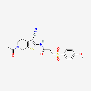molecular formula C20H21N3O5S2 B2848180 N-(6-acetyl-3-cyano-4,5,6,7-tetrahydrothieno[2,3-c]pyridin-2-yl)-3-((4-methoxyphenyl)sulfonyl)propanamide CAS No. 923086-69-5