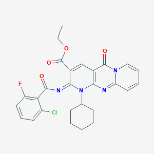 molecular formula C27H24ClFN4O4 B2848215 ethyl 6-(2-chloro-6-fluorobenzoyl)imino-7-cyclohexyl-2-oxo-1,7,9-triazatricyclo[8.4.0.03,8]tetradeca-3(8),4,9,11,13-pentaene-5-carboxylate CAS No. 534579-66-3