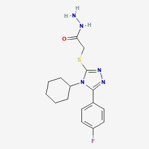 molecular formula C16H20FN5OS B2848238 Acetic acid, 2-[[4-cyclohexyl-5-(4-fluorophenyl)-4H-1,2,4-triazol-3-yl]thio]-, hydrazide CAS No. 935291-82-0