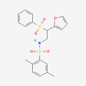 molecular formula C20H21NO5S2 B2848240 N-[2-(benzenesulfonyl)-2-(furan-2-yl)ethyl]-2,5-dimethylbenzene-1-sulfonamide CAS No. 896323-32-3