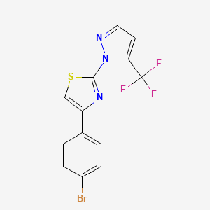 molecular formula C13H7BrF3N3S B2848249 4-(4-Bromophenyl)-2-(5-(trifluoromethyl)-1H-pyrazol-1-yl)thiazole CAS No. 956624-44-5