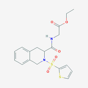 molecular formula C18H20N2O5S2 B284828 ETHYL 2-{[2-(THIOPHENE-2-SULFONYL)-1,2,3,4-TETRAHYDROISOQUINOLIN-3-YL]FORMAMIDO}ACETATE 