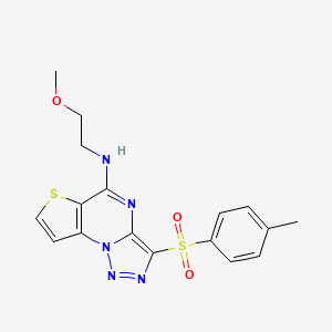 molecular formula C17H17N5O3S2 B2848286 N-(2-METHOXYETHYL)-N-{3-[(4-METHYLPHENYL)SULFONYL]THIENO[2,3-E][1,2,3]TRIAZOLO[1,5-A]PYRIMIDIN-5-YL}AMINE CAS No. 892732-55-7