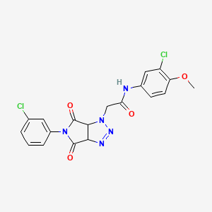 molecular formula C19H15Cl2N5O4 B2848293 N-(3-chloro-4-methoxyphenyl)-2-[5-(3-chlorophenyl)-4,6-dioxo-1H,3aH,4H,5H,6H,6aH-pyrrolo[3,4-d][1,2,3]triazol-1-yl]acetamide CAS No. 1052606-35-5