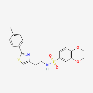 molecular formula C20H20N2O4S2 B2848330 N-(2-(2-(p-tolyl)thiazol-4-yl)ethyl)-2,3-dihydrobenzo[b][1,4]dioxine-6-sulfonamide CAS No. 896604-29-8