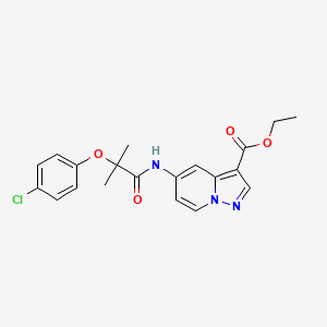 molecular formula C20H20ClN3O4 B2848370 Ethyl 5-(2-(4-chlorophenoxy)-2-methylpropanamido)pyrazolo[1,5-a]pyridine-3-carboxylate CAS No. 1396561-12-8