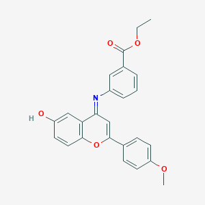 molecular formula C25H21NO5 B284842 ethyl 3-{[(4E)-6-hydroxy-2-(4-methoxyphenyl)-4H-chromen-4-ylidene]amino}benzoate 