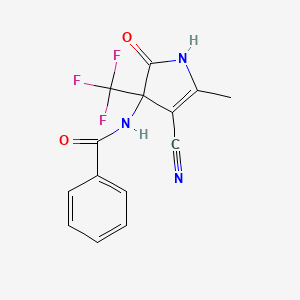molecular formula C14H10F3N3O2 B2848420 N-[4-cyano-5-methyl-2-oxo-3-(trifluoromethyl)-2,3-dihydro-1H-pyrrol-3-yl]benzamide CAS No. 634175-98-7