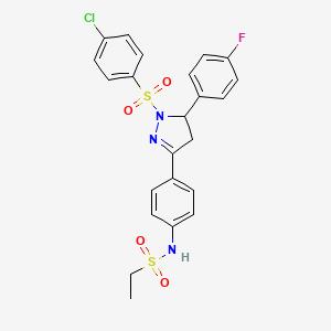 molecular formula C23H21ClFN3O4S2 B2848431 N-(4-(1-((4-chlorophenyl)sulfonyl)-5-(4-fluorophenyl)-4,5-dihydro-1H-pyrazol-3-yl)phenyl)ethanesulfonamide CAS No. 833443-73-5