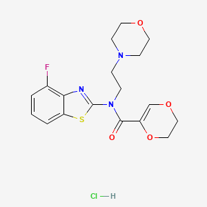 molecular formula C18H21ClFN3O4S B2848451 N-(4-FLUORO-1,3-BENZOTHIAZOL-2-YL)-N-[2-(MORPHOLIN-4-YL)ETHYL]-5,6-DIHYDRO-1,4-DIOXINE-2-CARBOXAMIDE HYDROCHLORIDE CAS No. 1216590-95-2