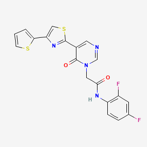 molecular formula C19H12F2N4O2S2 B2848528 N-(2,4-difluorophenyl)-2-{6-oxo-5-[4-(thiophen-2-yl)-1,3-thiazol-2-yl]-1,6-dihydropyrimidin-1-yl}acetamide CAS No. 1251597-99-5