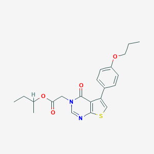 molecular formula C21H24N2O4S B284859 sec-butyl (4-oxo-5-(4-propoxyphenyl)thieno[2,3-d]pyrimidin-3(4H)-yl)acetate 