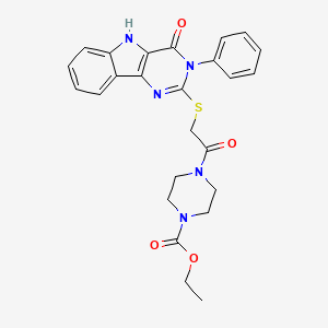 ethyl 4-[2-[(4-oxo-3-phenyl-5H-pyrimido[5,4-b]indol-2-yl)sulfanyl]acetyl]piperazine-1-carboxylate