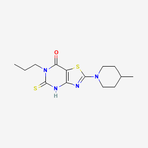 molecular formula C14H20N4OS2 B2848635 2-(4-Methylpiperidin-1-yl)-6-propyl-5-thioxo-5,6-dihydrothiazolo[4,5-d]pyrimidin-7(4H)-one CAS No. 1334491-99-4