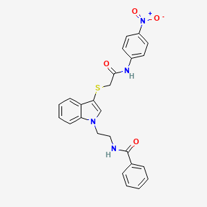 molecular formula C25H22N4O4S B2848677 N-{2-[3-({[(4-nitrophenyl)carbamoyl]methyl}sulfanyl)-1H-indol-1-yl]ethyl}benzamide CAS No. 862826-41-3