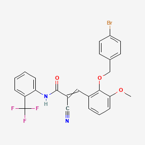 molecular formula C25H18BrF3N2O3 B2848738 3-[2-[(4-bromophenyl)methoxy]-3-methoxyphenyl]-2-cyano-N-[2-(trifluoromethyl)phenyl]prop-2-enamide CAS No. 522656-89-9