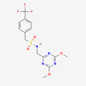 molecular formula C14H15F3N4O4S B2848762 N-[(4,6-dimethoxy-1,3,5-triazin-2-yl)methyl]-1-[4-(trifluoromethyl)phenyl]methanesulfonamide CAS No. 2034425-54-0