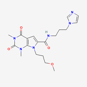 molecular formula C19H26N6O4 B2848775 N-(3-(1H-imidazol-1-yl)propyl)-7-(3-methoxypropyl)-1,3-dimethyl-2,4-dioxo-2,3,4,7-tetrahydro-1H-pyrrolo[2,3-d]pyrimidine-6-carboxamide CAS No. 1021092-30-7