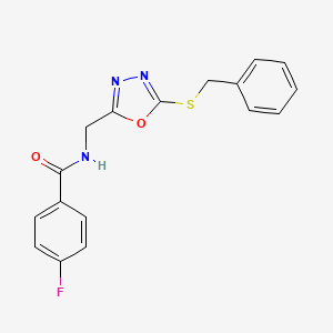 molecular formula C17H14FN3O2S B2848895 N-((5-(benzylthio)-1,3,4-oxadiazol-2-yl)methyl)-4-fluorobenzamide CAS No. 941948-68-1