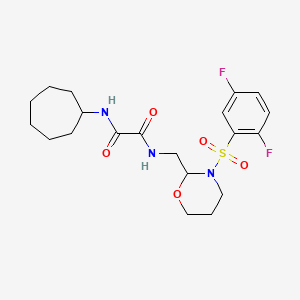 molecular formula C20H27F2N3O5S B2848947 N'-cycloheptyl-N-{[3-(2,5-difluorobenzenesulfonyl)-1,3-oxazinan-2-yl]methyl}ethanediamide CAS No. 872976-64-2
