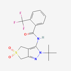 molecular formula C17H18F3N3O3S B2848996 N-(2-(tert-butyl)-5,5-dioxido-4,6-dihydro-2H-thieno[3,4-c]pyrazol-3-yl)-2-(trifluoromethyl)benzamide CAS No. 449784-11-6