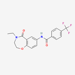 molecular formula C19H17F3N2O3 B2849007 N-(4-ethyl-5-oxo-2,3,4,5-tetrahydro-1,4-benzoxazepin-7-yl)-4-(trifluoromethyl)benzamide CAS No. 921996-23-8