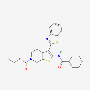 molecular formula C24H27N3O3S2 B2849014 ethyl 3-(1,3-benzothiazol-2-yl)-2-cyclohexaneamido-4H,5H,6H,7H-thieno[2,3-c]pyridine-6-carboxylate CAS No. 946236-60-8