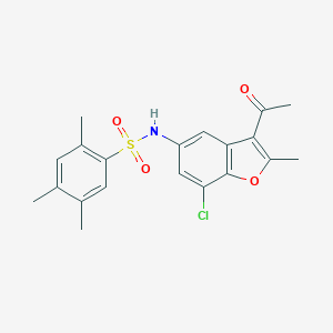 molecular formula C20H20ClNO4S B284908 N-(3-acetyl-7-chloro-2-methyl-1-benzofuran-5-yl)-2,4,5-trimethylbenzenesulfonamide 